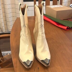 Elegant Cream Ankle Booties with Silver Accents